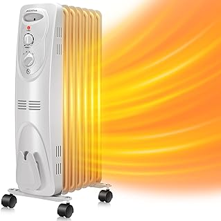 Aigostar 1500W Oil Filled Radiator Electric Heater 7-Fin Safe Heat, Space Heater with Adjustable Thermostat Room Oil Heater Quick Heat Up 250 Square Feet, 3 Heat Setting Radiator Heater for Indoor Use