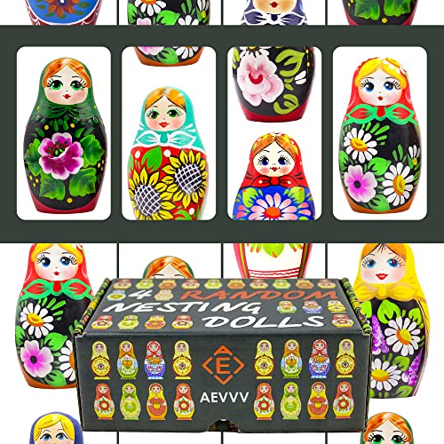 Aevvv Lot Of Random Russian Nesting Dolls 4 Sets By 5 Pcs - Traditional Matryoshka Doll - Russian Wooden Folk Art Dolls #TOP4