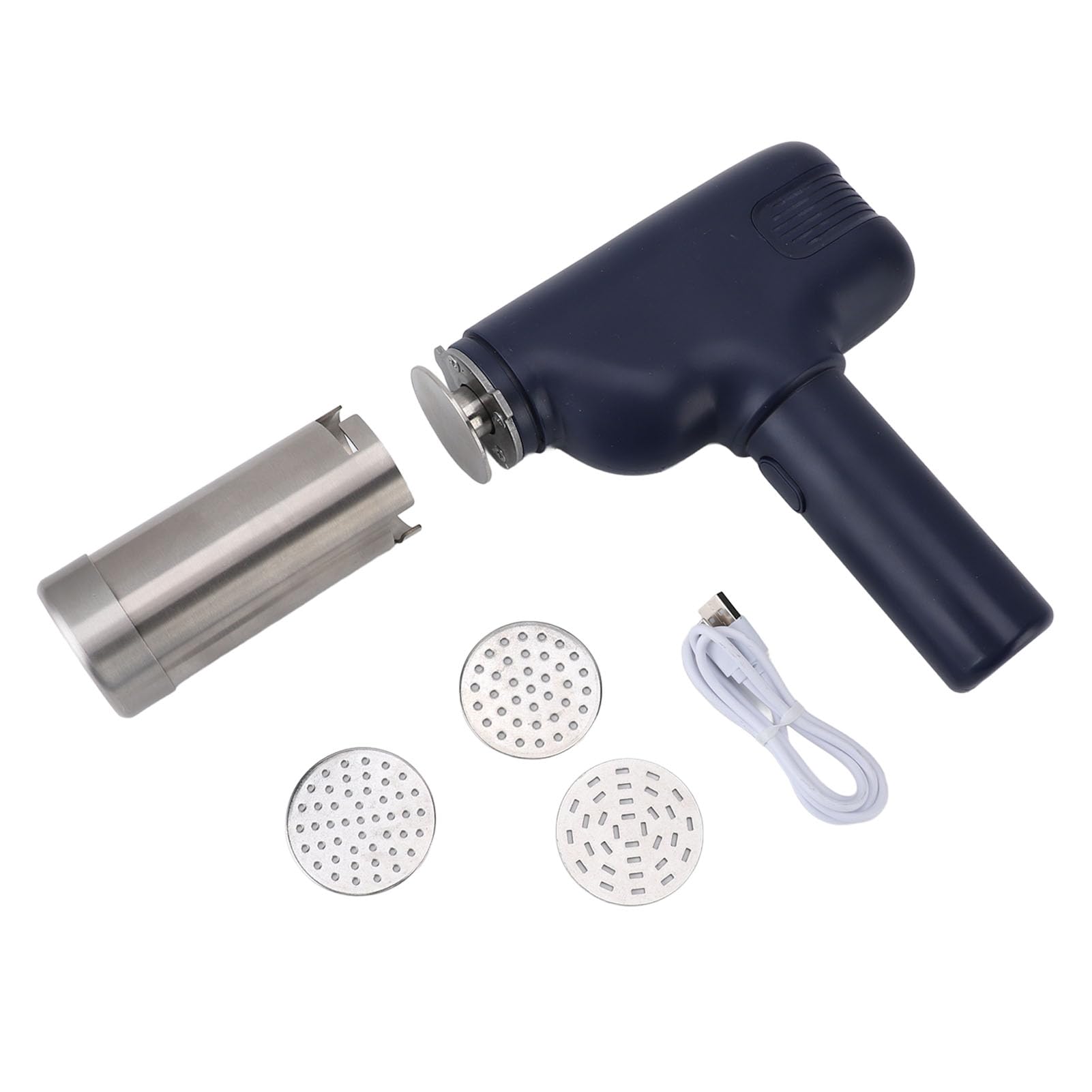 Aramox Máquina para Hacer Pasta Eléctrica de Mano, Máquina para Hacer Fideos Eléctrica de Acero Inoxidable con 3 USB Recargable, 2 X 1500 MAh, Portátil Inalámbrico para Uso Doméstico, Cocina y