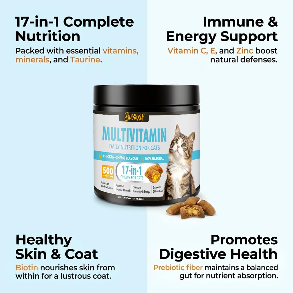 500 Cat Multivitamin Chews – 17-in-1 Daily Cat Vitamins with Taurine for Immune, Digestive, Skin & Coat Support – Chicken, Egg Yolk & Cheese Treats for Cats of All Ages — Amazon image 2