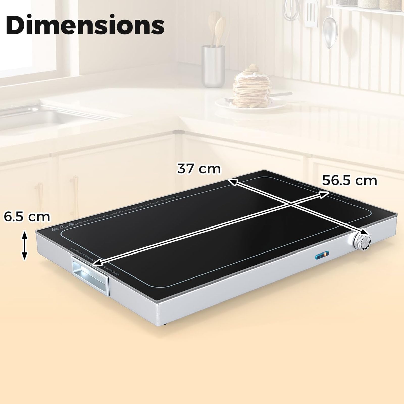 Vassoio Scaldavivande Elettrico 300 W, Scalda Vivande Temperatura Regolabile 50-120℃, Superficie in Vetro Temperato, per Famiglia, Feste, Picnic,001,56x36cm
