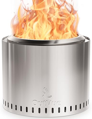 OutVue Fogata de acero inoxidable de 19.5 pulgadas sin humo, fogata sin humo para exteriores, fogata de leña para campamento, hoguera, hoguera con