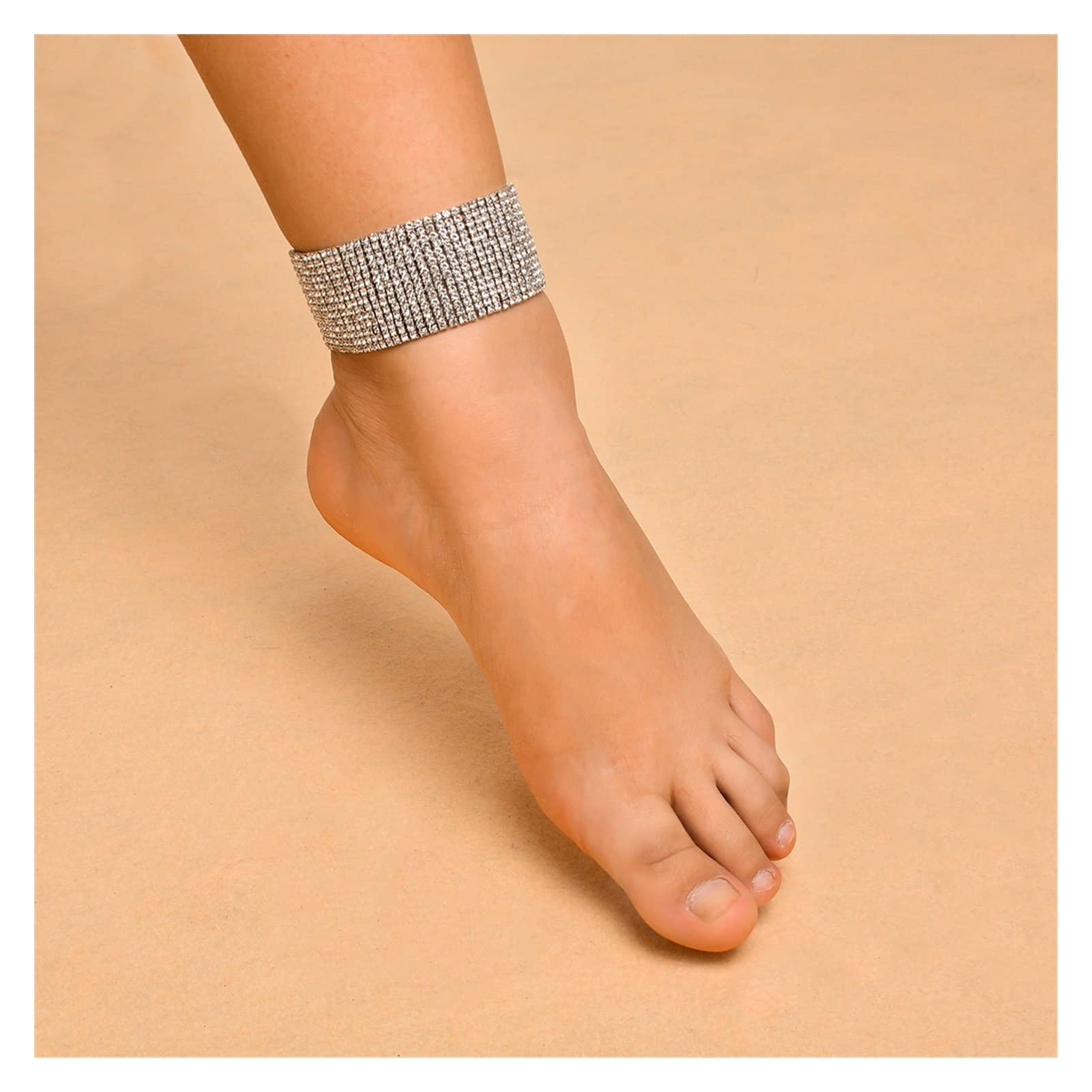 Tobilleras/Tobilleras Fiesta exagerada Moda para Mujer Juego de Adornos para pies Finos con Diamantes Pie de múltiples Capas Cadena Desnuda Chica Tobilleras Pulseras de Tobillo (Color : Gold)