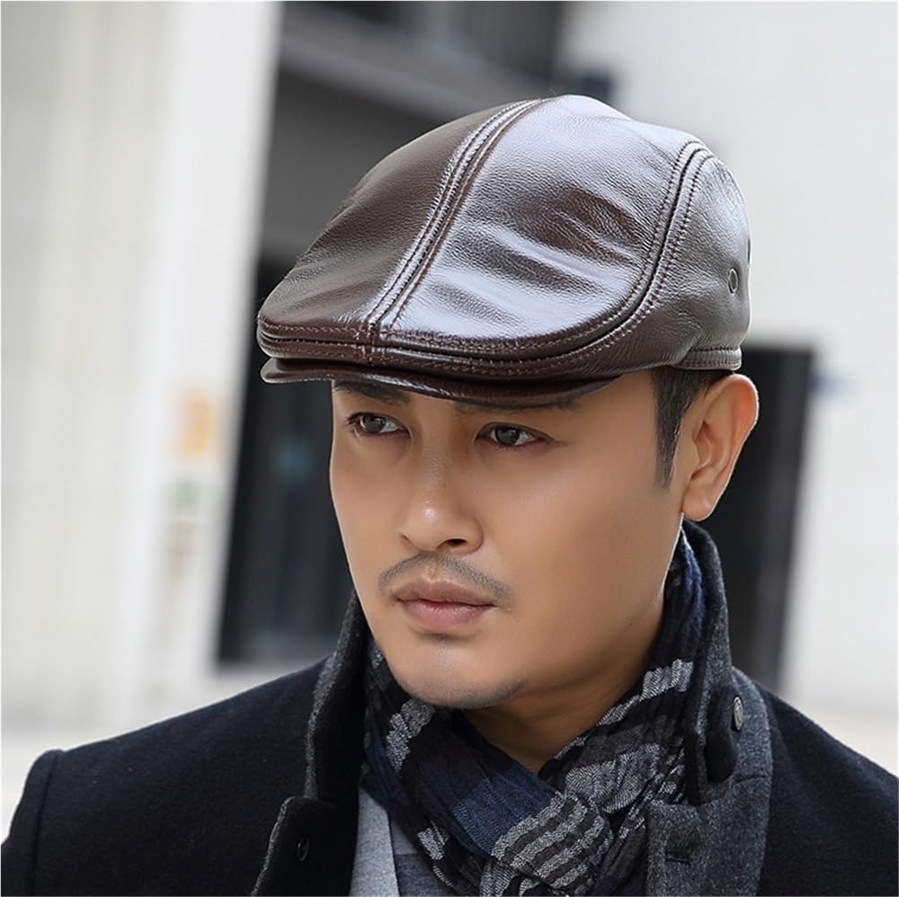Cappello Da Giornalaio In Vera Pelle Da Uomo Cappello Piatto Vintage Ivy Cappelli Gatsby Berretto Caldo Alla Moda Cappello Da Caccia E Pesca