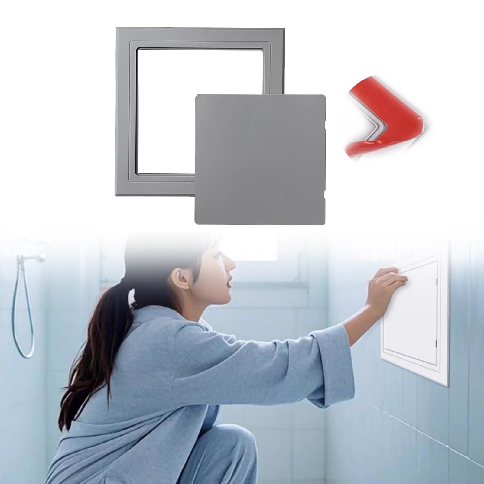 OIFAODAO Stainless steel access door， Self Adhesive Access Panel for Bathroom - Removable Wall Cover for Plumbing Servicing, Tile & PVC(Gray,150x150mm (5.9x5.9in))