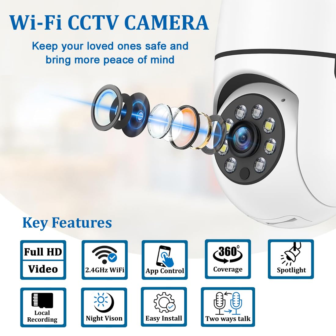 IFITech 1080p (2MP) HD Smart Wi-Fi CCTV Home Security Camera | Indoor 360° Smart CCTV Camera | Bulb Camera | 256GB SD Card Support (Not Included) | Perfect for Home, Office Monitoring