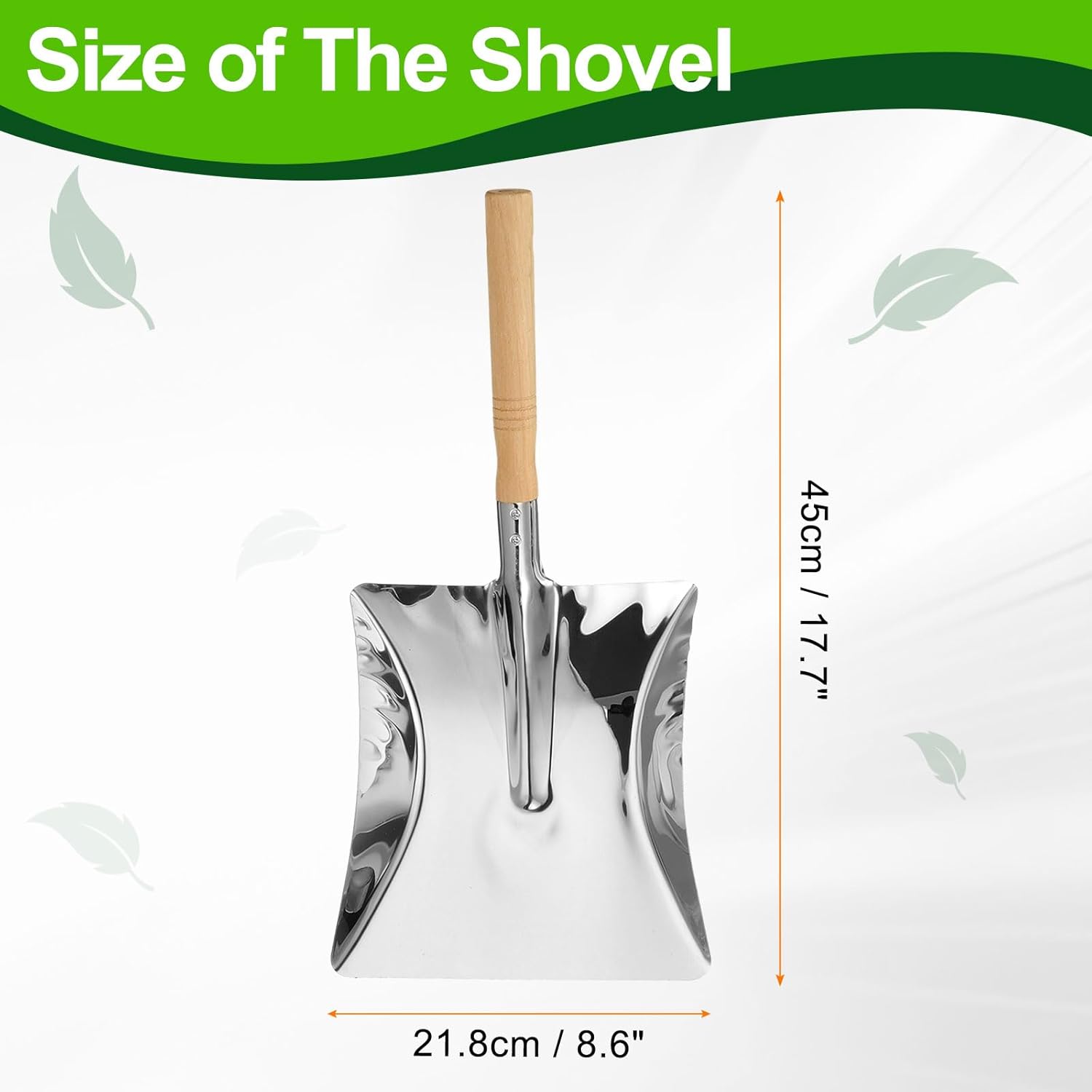 HARFINGTON Fireplace Ash Shovel 18" Stainless Steel Garden Shovel Dust Pan with Wooden Handle for Wood Stove Coal