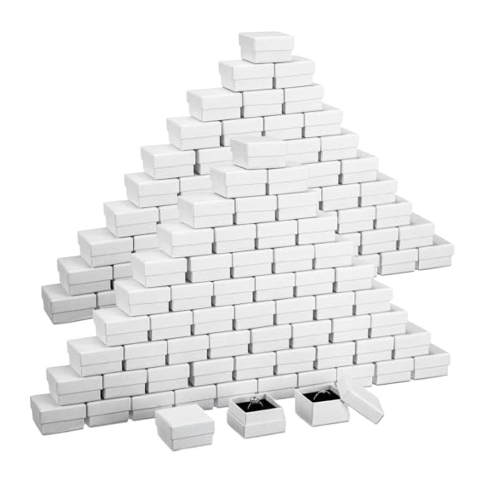 Cajas de cartón para joyas, 200 unidades, cajas de regalo de cartón, anillos y aretes, caja cuadrada de papel kraft con inserto de espuma para embalaje, color blanco