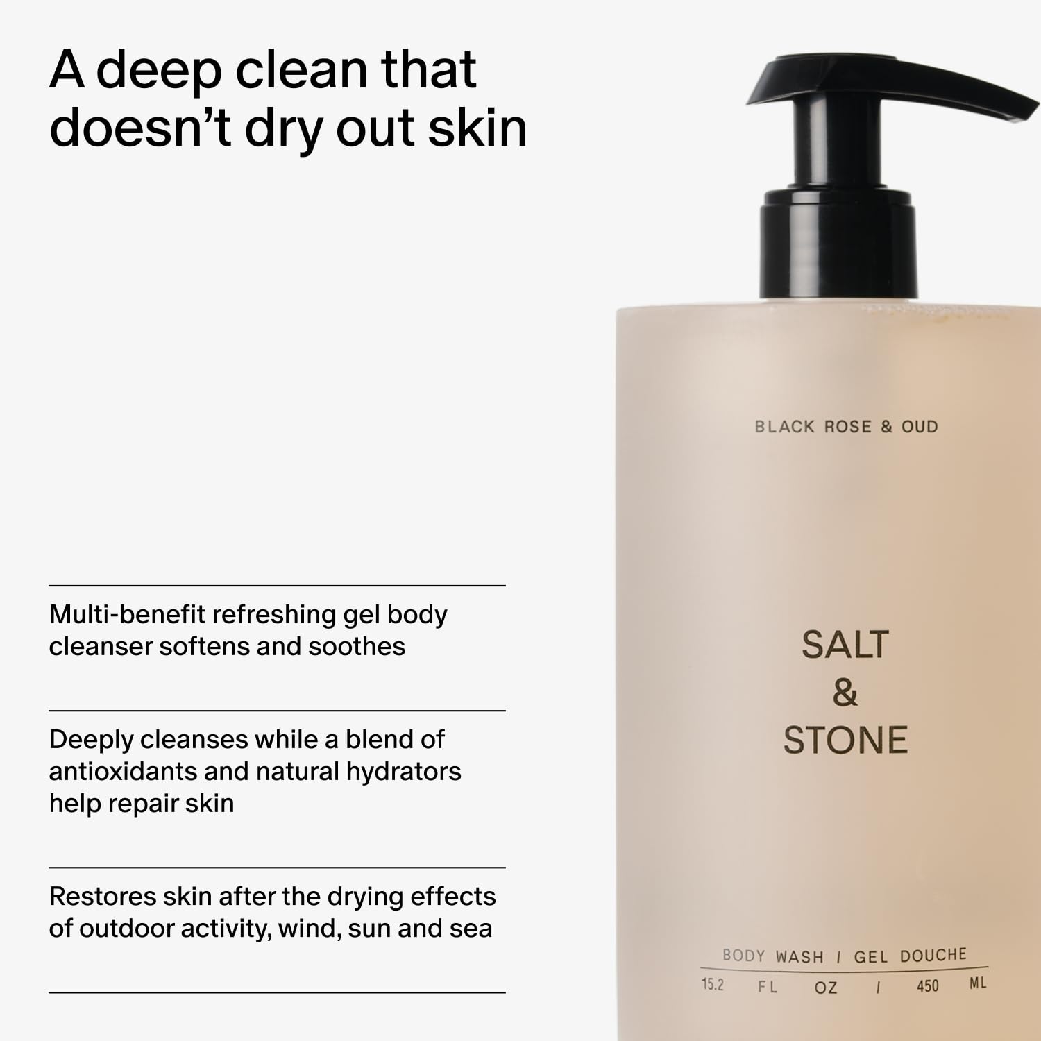 Salt & Stone Body Wash for Women & Men | Black Rose & Oud | Hydrating Gel Cleanser | Clean & Soften Skin | Made with Niacinamide & Hyaluronic Acid | Free From Parabens Sulfates & Phthalates 15.2 fl oz - Image 5