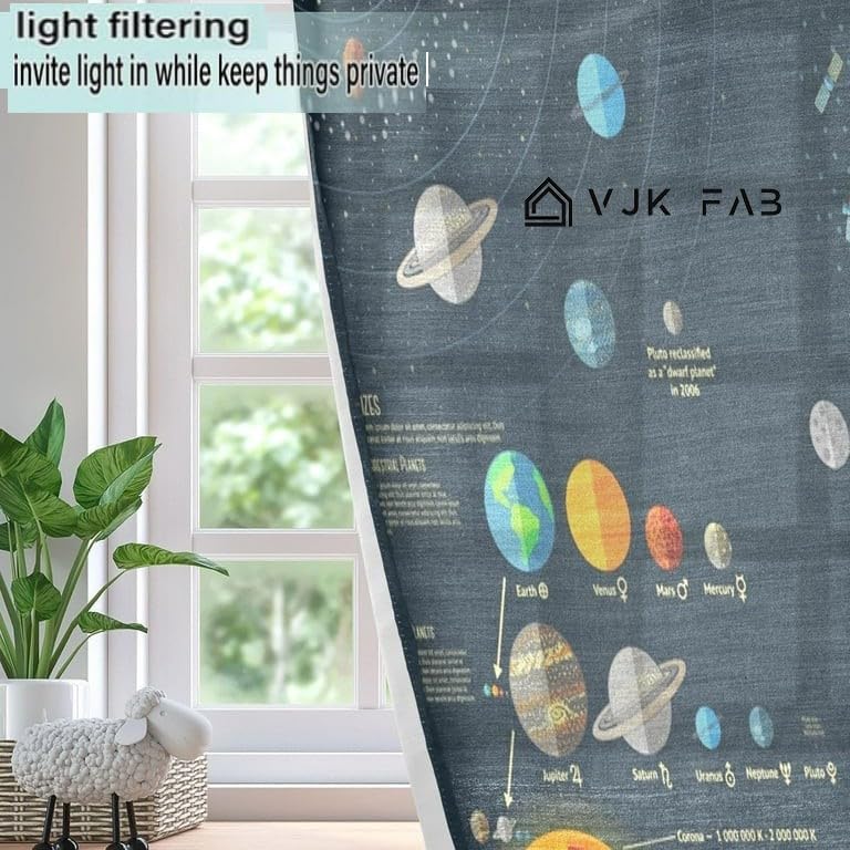Image of Space Theme Curtains for Kids Room | Galaxy Print Planets Curtain, Cartoon Curtains 4x8 feet Set of 2 | Window Door Panel for Boys & Girls Room| Solar System 8 ft Door Size Curtain Panel