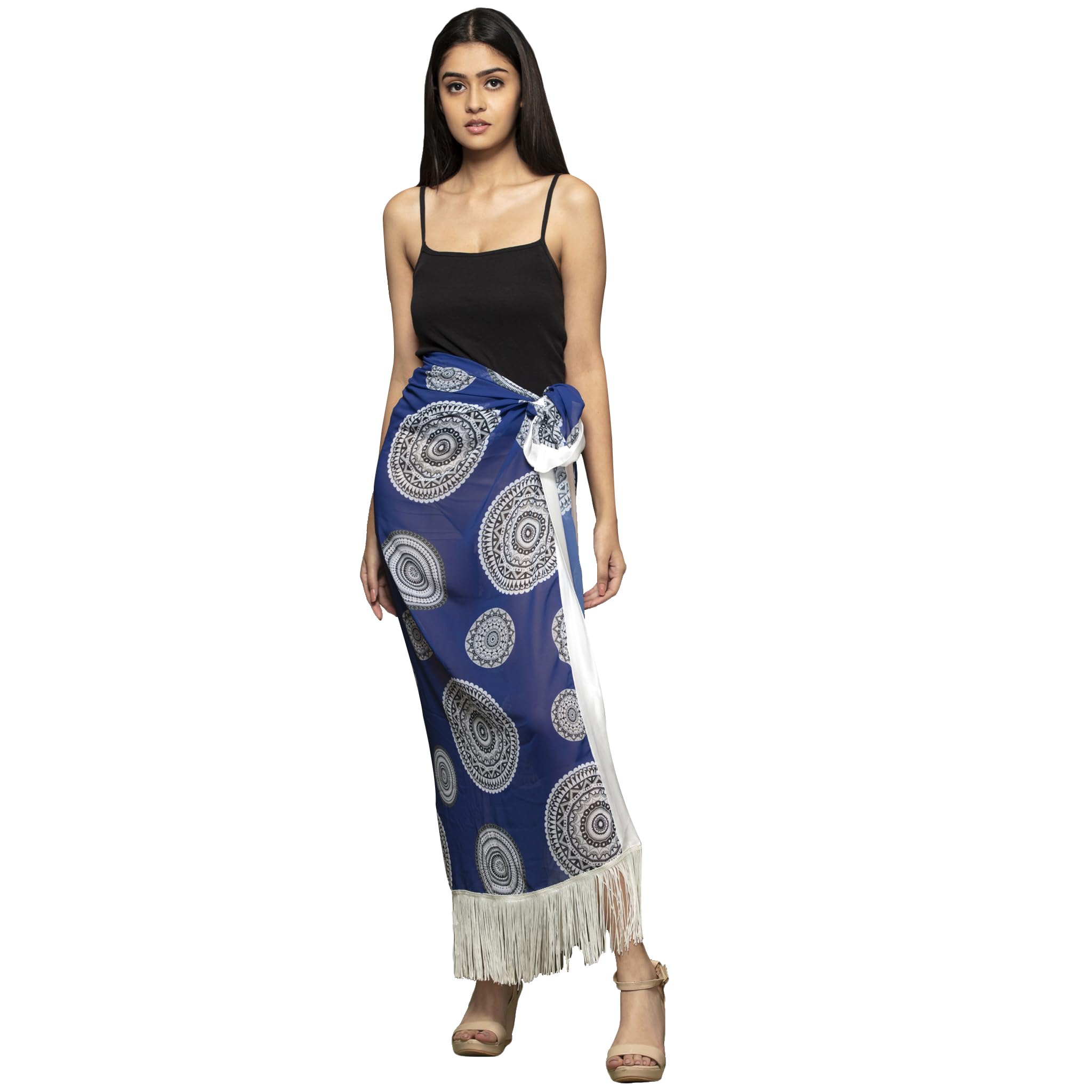 first resort by Ramola Bachchan Women's Blue Geometric Print Long Sarong-picture-38