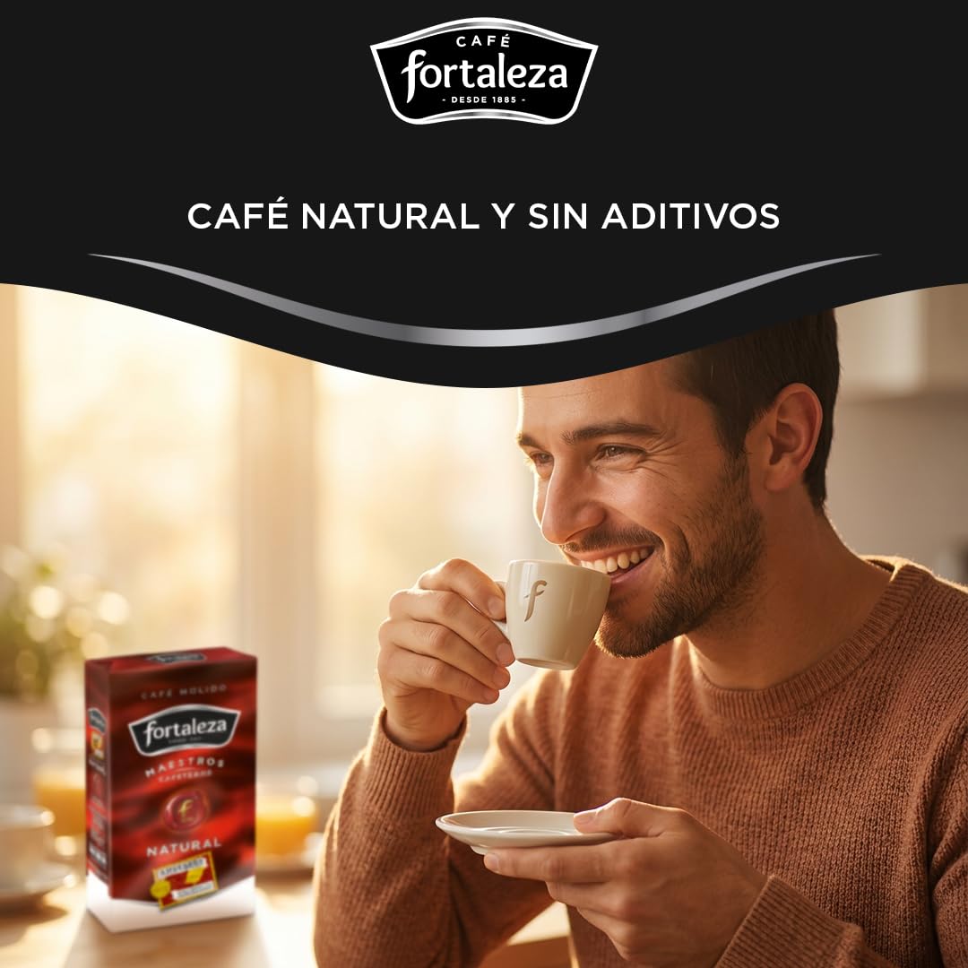 CAFÉ FORTALEZA Café Molido Natural Tueste Guipuzkoano 250g x 12 - Total 3 Kg - Café Intenso Arábica y Robusta con Sabor Pleno - Café Molido Filtro Émbolo Italiana con Gran Carácter y Aroma Profundo