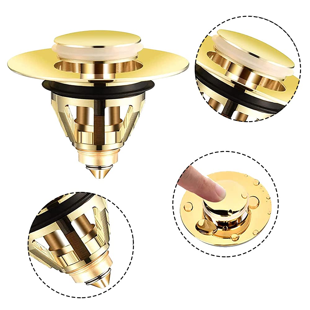 Tappo Per Lavello Pop Up In Acciaio Inox E Rame, Filtro Di Scarico A Spinta Con Anticapelli, Colore Oro. Adatto A Lavelli E Vasche Da Bagno Con Foro Da 33-41mm.