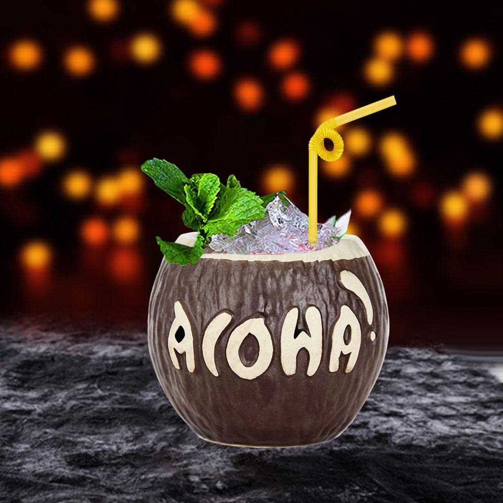 Set di 3 tazze in porcellana a forma di cocco, 400 ml, per birra, bevande, vino