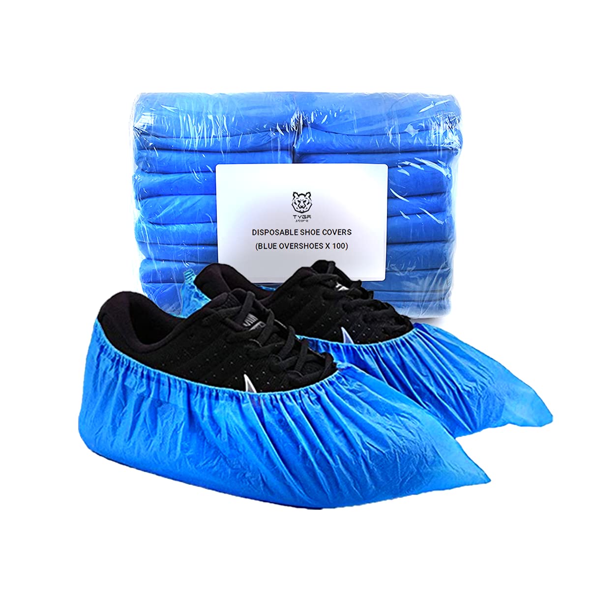 TYGA STORE (100 Pieces Disposable Shoe Covers - Blue Plastic, Anti Slip, Dust Proof, Waterproof Overshoes – Indoor, Outdoor, Carpet, Floor, Rain, Boot, Safety, Cycling, Strong Foot Covering