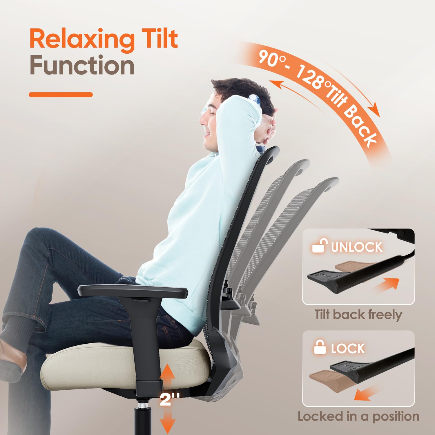Silla de oficina ergonómica, sillas de escritorio de malla para computadora con soporte lumbar ajustable, reposabrazos 3D, función de inclinación, cómodo asiento ancho, silla giratoria de 4
