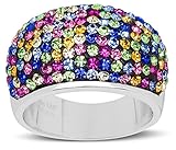 Carly Creations Women's Silver Plated Genuine Crystal MultiColored Band Ring Size 7