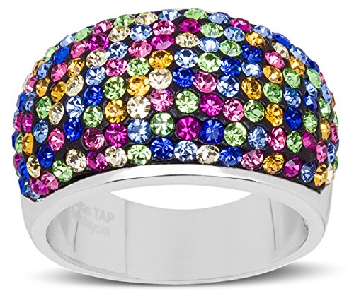 Carly Creations Women's Silver Plated Genuine Swarovski Crystal MultiColored Band Ring Size 7