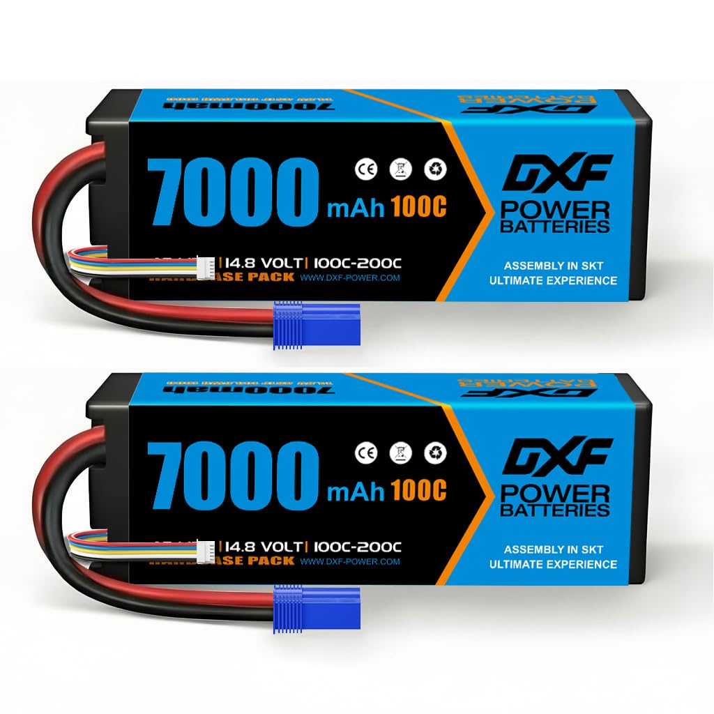 DXF 2 pacco batteria lipo 4s - potenza per veicoli RC: 14,8 V, 7000 mAh, 100 C, connettore EC5 - lipo 4s perfetta per Emaxx, Bandit, Losi e molti altri. - potente batteria lipo 4s per il massimo
