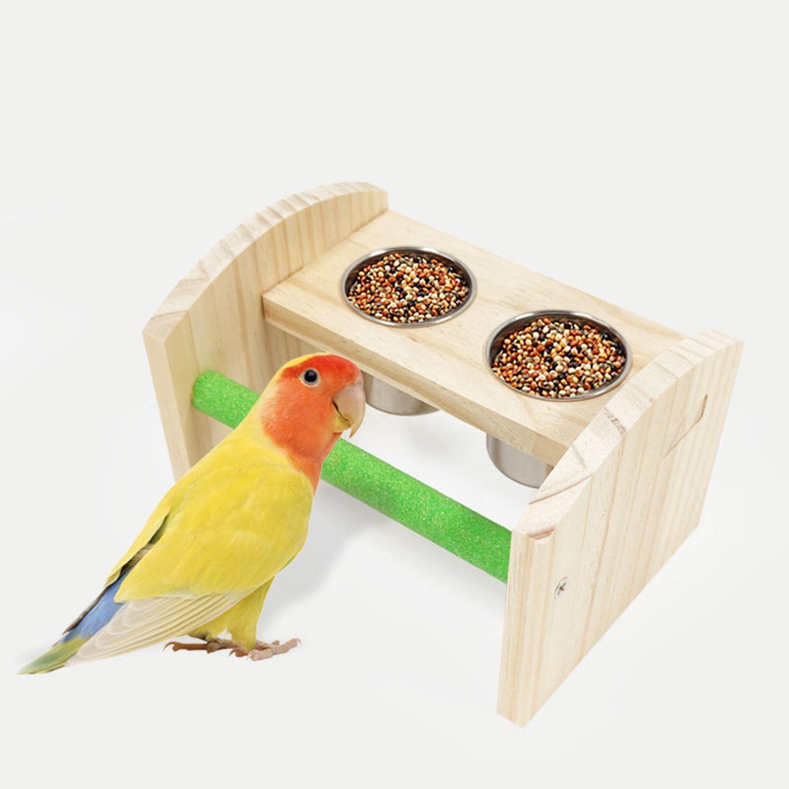 Papageien-Futterstation, Edelstahl, Vögel, Wassernapf, Schüssel mit Plattformständer, Futternapf, Futterspender, Sitzstange aus Holz for den Hinterhof im Freien/185