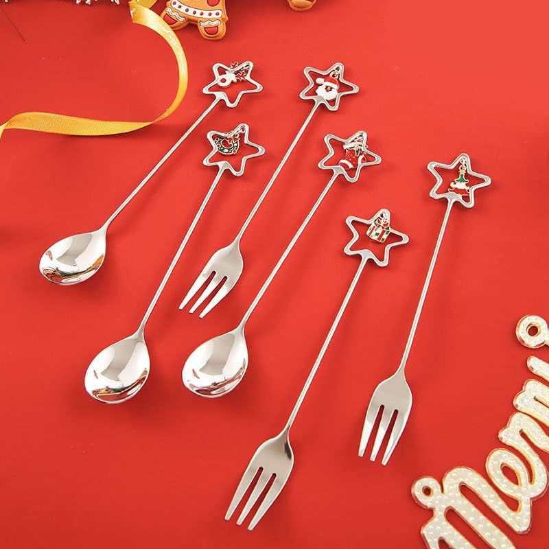 Silverware Flatware Set, 6/24/36/48 Pieces 304 Stainless Steel Tableware Creative Christmas Star Pendant Dessert Coffee Stirring Spoon(Gold,24 Pieces for 4)