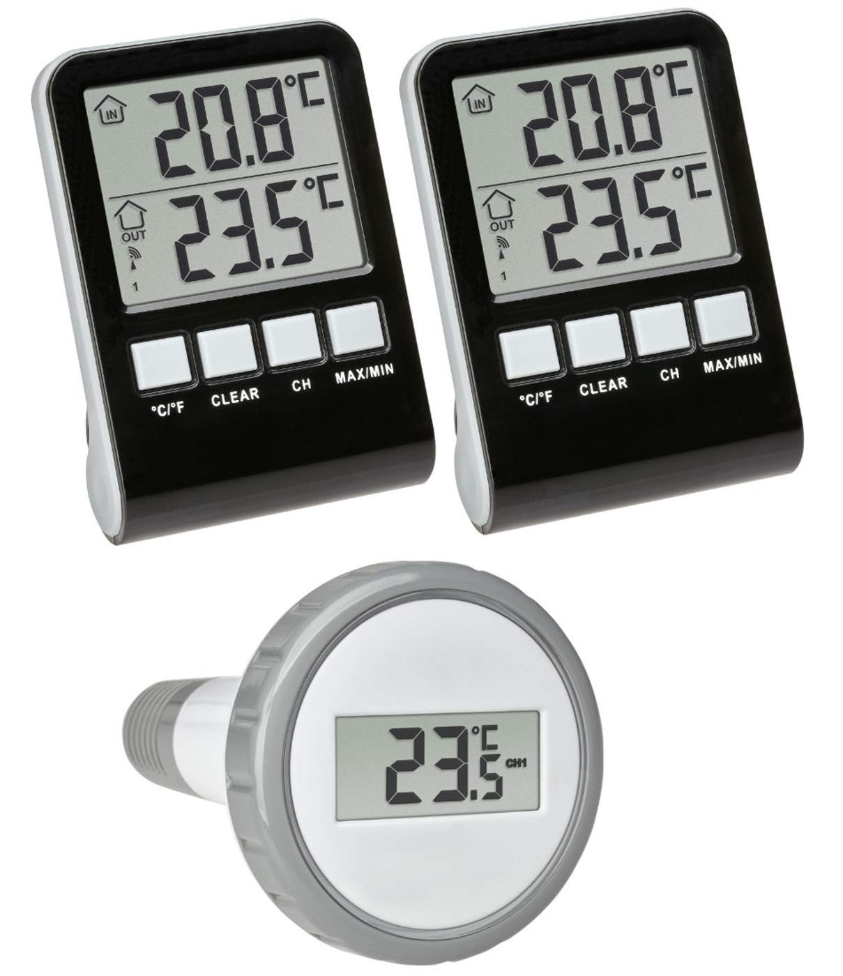 TFA Dostmann 30.3067.10.99 Palma Mega - Termometro wireless per piscina con 2 display