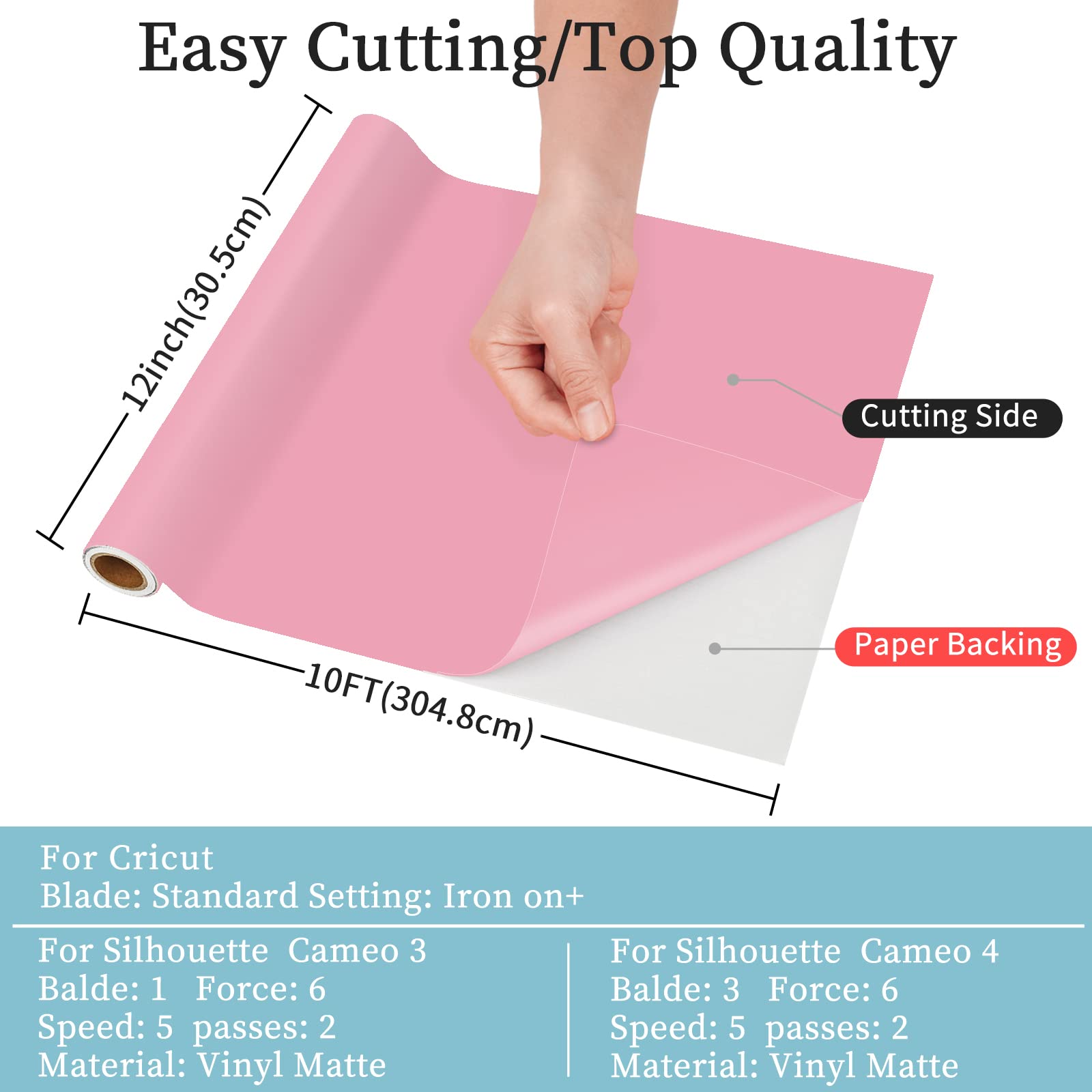 Vinile Permanente Per Cricut – Foglio Rosa Opaco 10Ft, Adesivo Per Tazze, Finestre E Decorazioni Fai Da Te - 2
