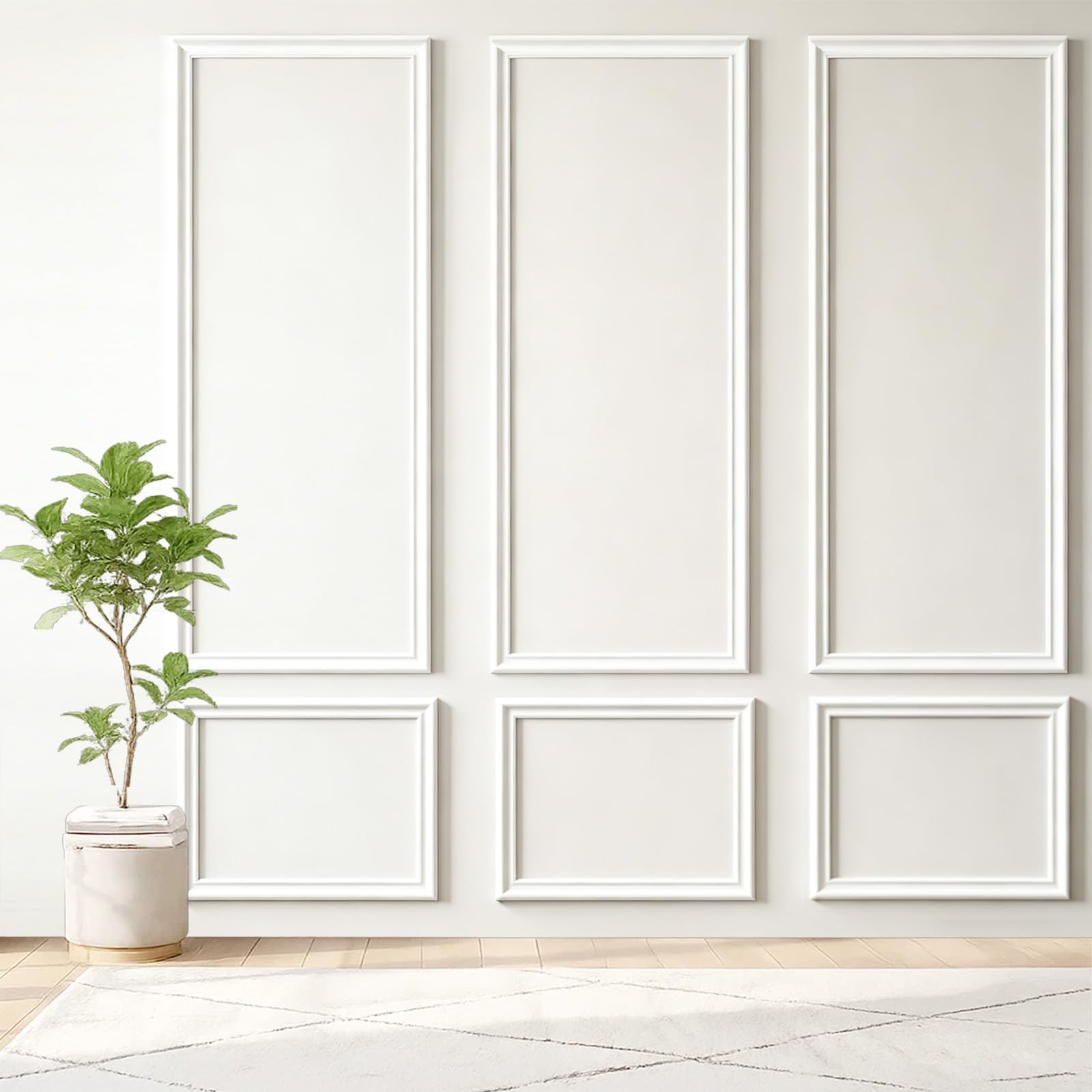 6 Frames Wall Molding Kit Pre-Cut Wainscoting Panels, Ready to Assemble Self Adhesive Peel & Stick Door Molding Trim Set for Interior Wall Decor, Home DIY – Paintable, Lightweight