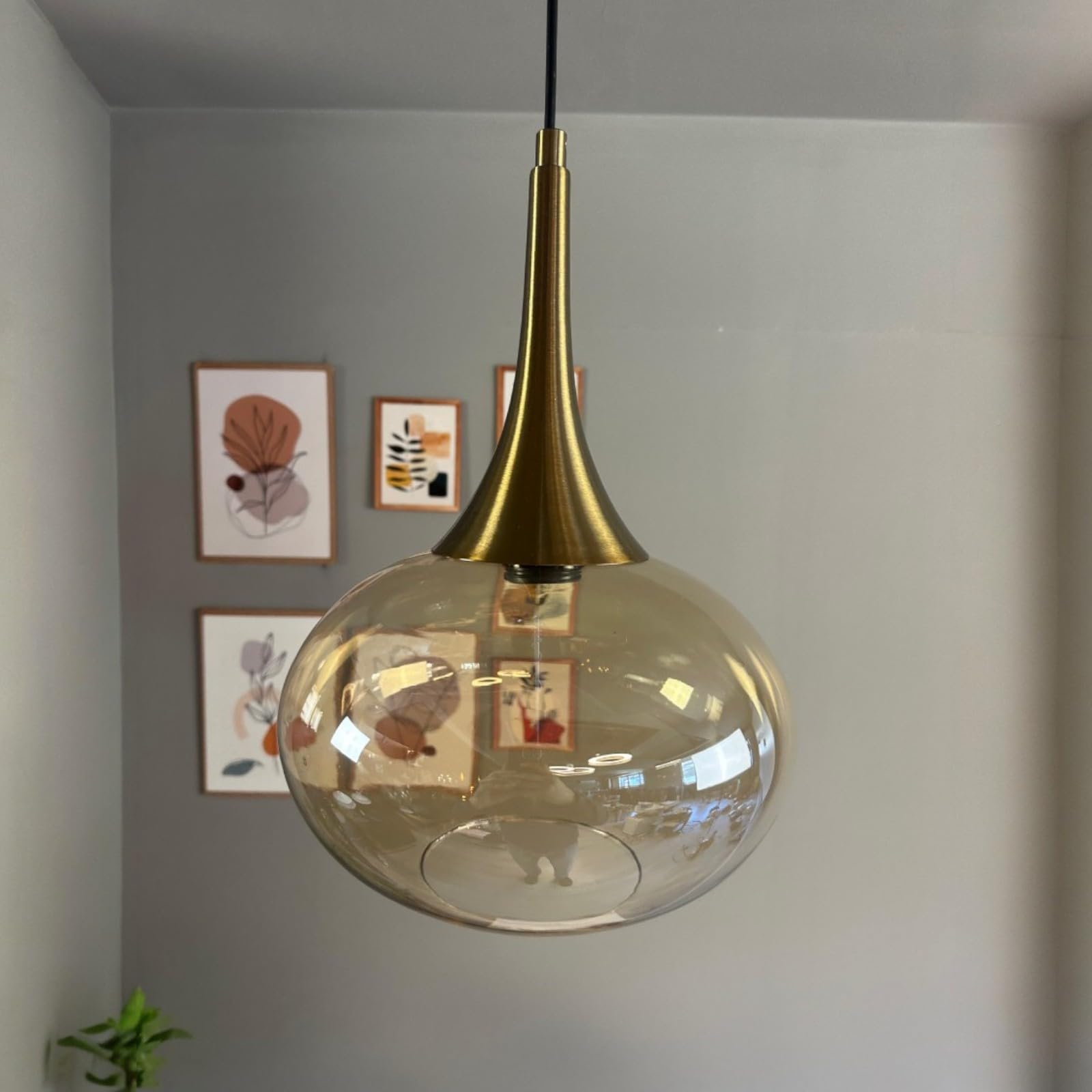 bamyum Solvia Suspension Luminaire Verre Rétro en Metal de 30 cm, Lustre de Salon Vintage, Éclairage de Plafond pour Chambre, Cuisine, Lampe Suspendue
