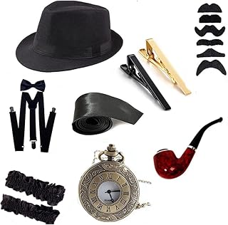 Men 1920s Party Accessories Roaring Retro Costume Bow Tie Suspenders Gangster Panama Hat Roaring Retro Cigarette Holder Sets