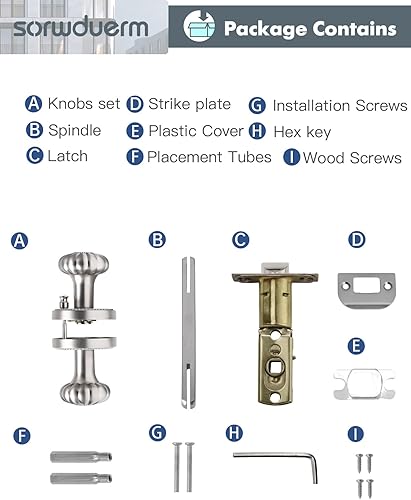 Miniatura 7 de SORWDUERM Perillas de puerta de níquel cepillado para privacidad interior, pomo de puerta plateado con cerradura, pomos de puerta de níquel satinado