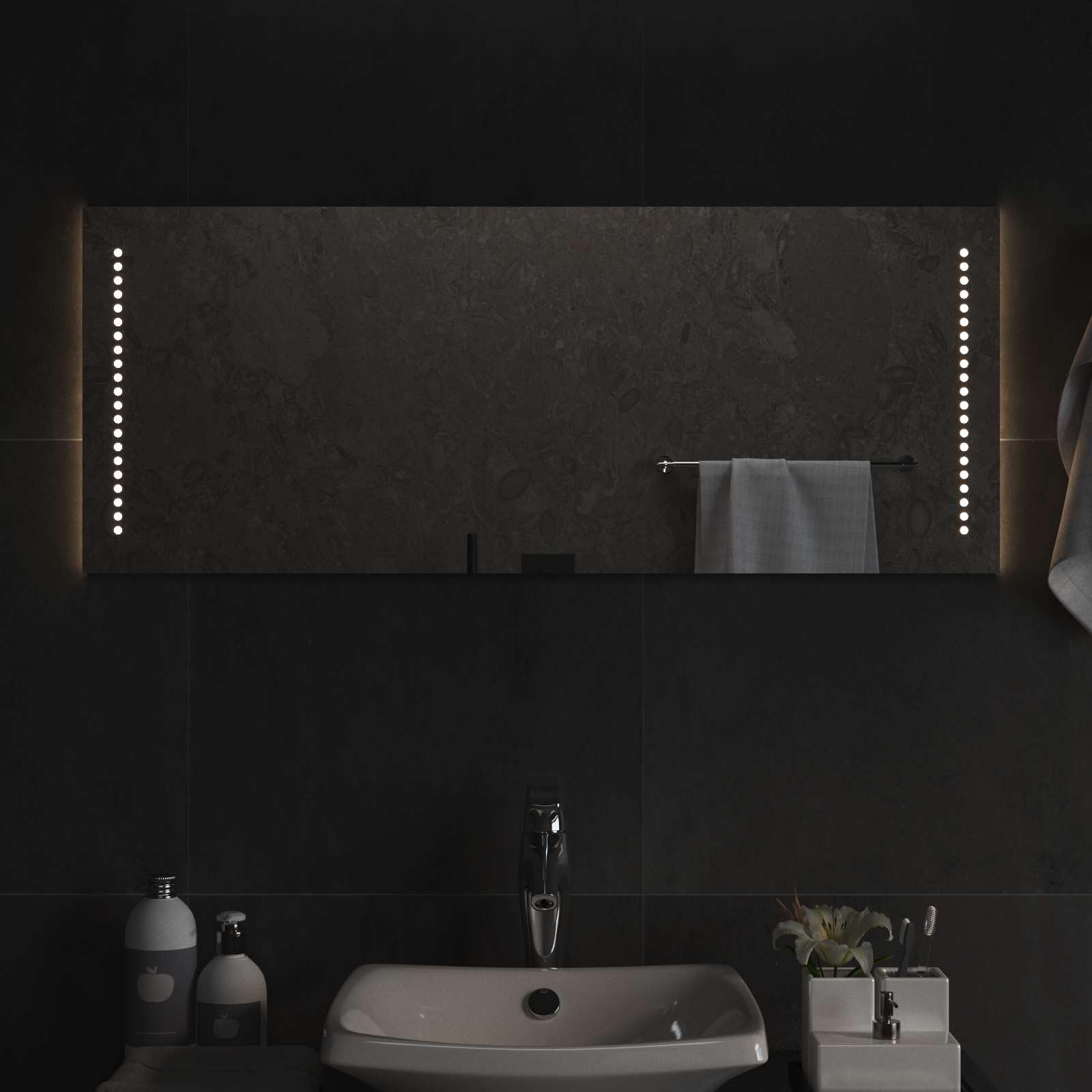 Espejo de baño LED transparente vidrio templado 100 x 40 cm montado en la pared sin marco con 120 LEDs/m iluminación suave CRI más de 80 ideal para baño y tocador