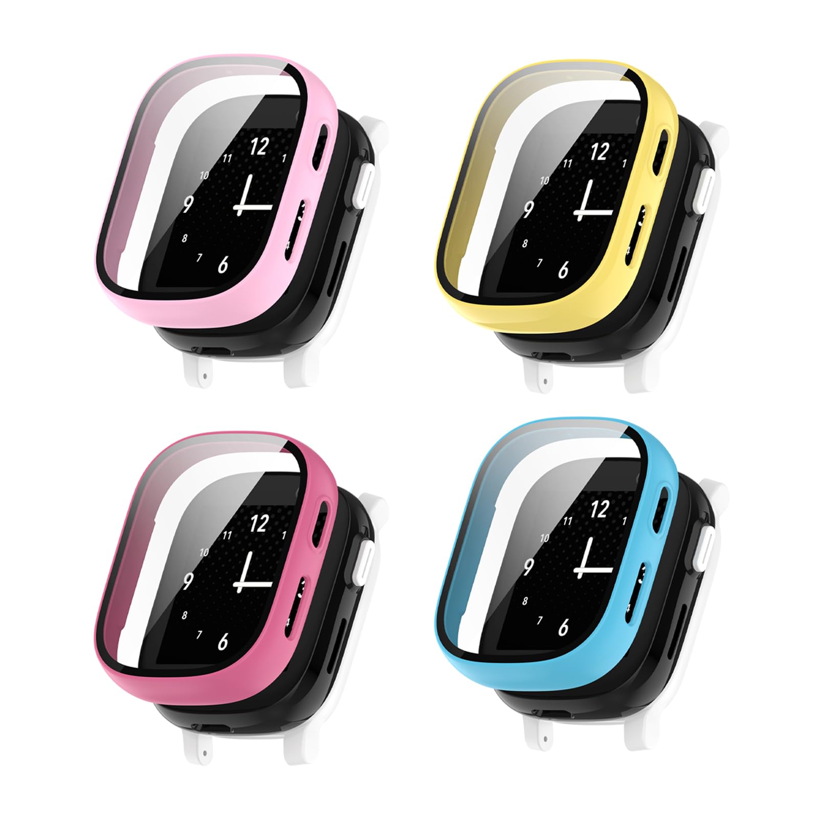 4 Pack Hard PC Case with Tempered Glass Screen Protector Compatible with Xplora X6 Play Kids Smartwatch Bumper Guard Protective Cover Touch Sensitive Film