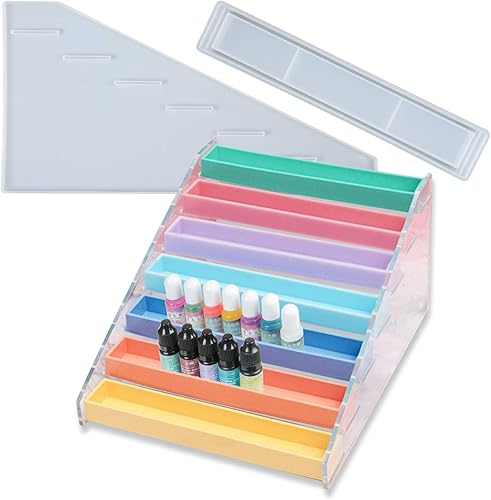 Estante de exhibición de resina epoxi molde de silicona de 7 niveles organizador de exhibición para lápiz labial, maquillaje, pigmento, joyería