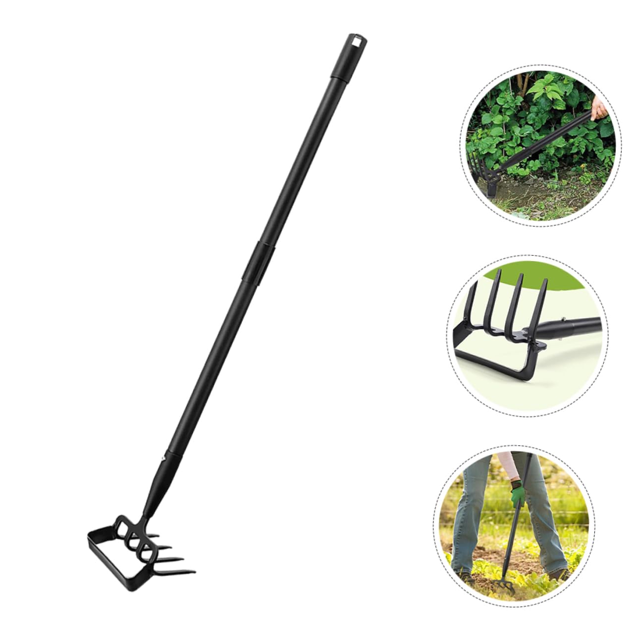 DOITOOL Azada de Estribo y Rastrillo de Jardín de Acero Inoxidable Negro, Herramienta Portátil para Hacer Zanjas y Eliminar Malas Hierbas en Jardinería Exterior