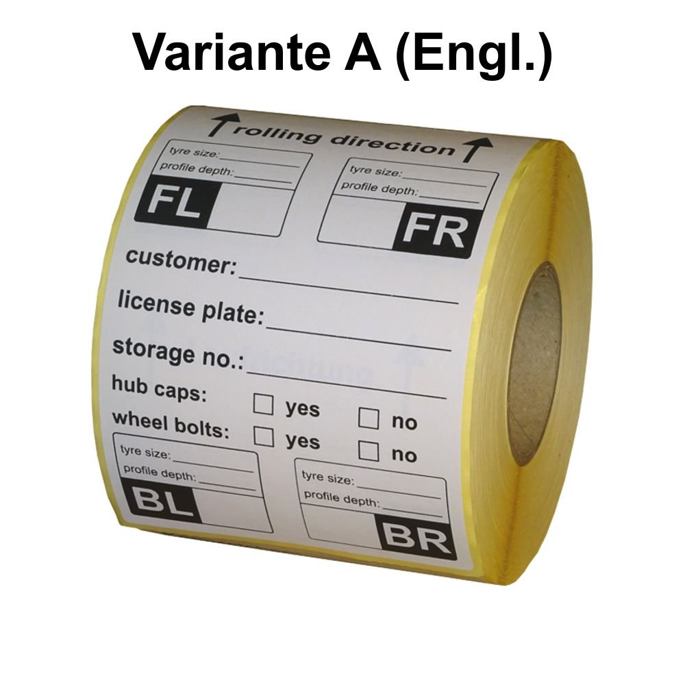 Etiquetas para cubiertas einlagerung/Tire Labels extra fuerte. – 100 x 150 mm – 200 Unidades – Variante a – Inglés