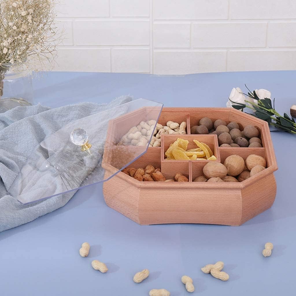 Divided Serving Tray Portable Party Snackle Box Nut Serving Platter Nut Bowl with Lid, Wooden Dried Fruit Candy Box Nut Bowls for Parties Snack Organizer Storage Box with Lid (Beige)