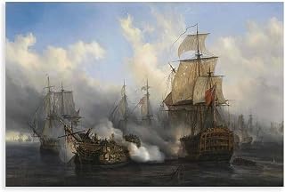 Battle of Trafalgar Ship Naval Battle Poster Canvas Wall Art Aesthetic Prints Painting Artwork Rooms Living Room Bedroom Church Posters Wall Decoration 12x08inch(30x20cm) Unframe-style