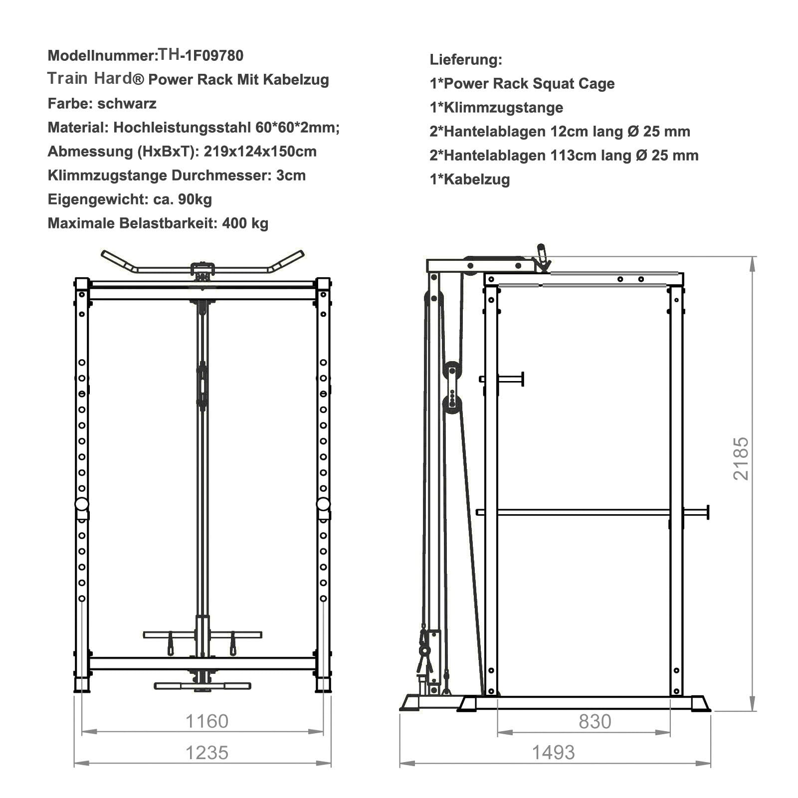 TrainHard – Power Rack Pesas Jaula Squat Multi Prensa con poleas