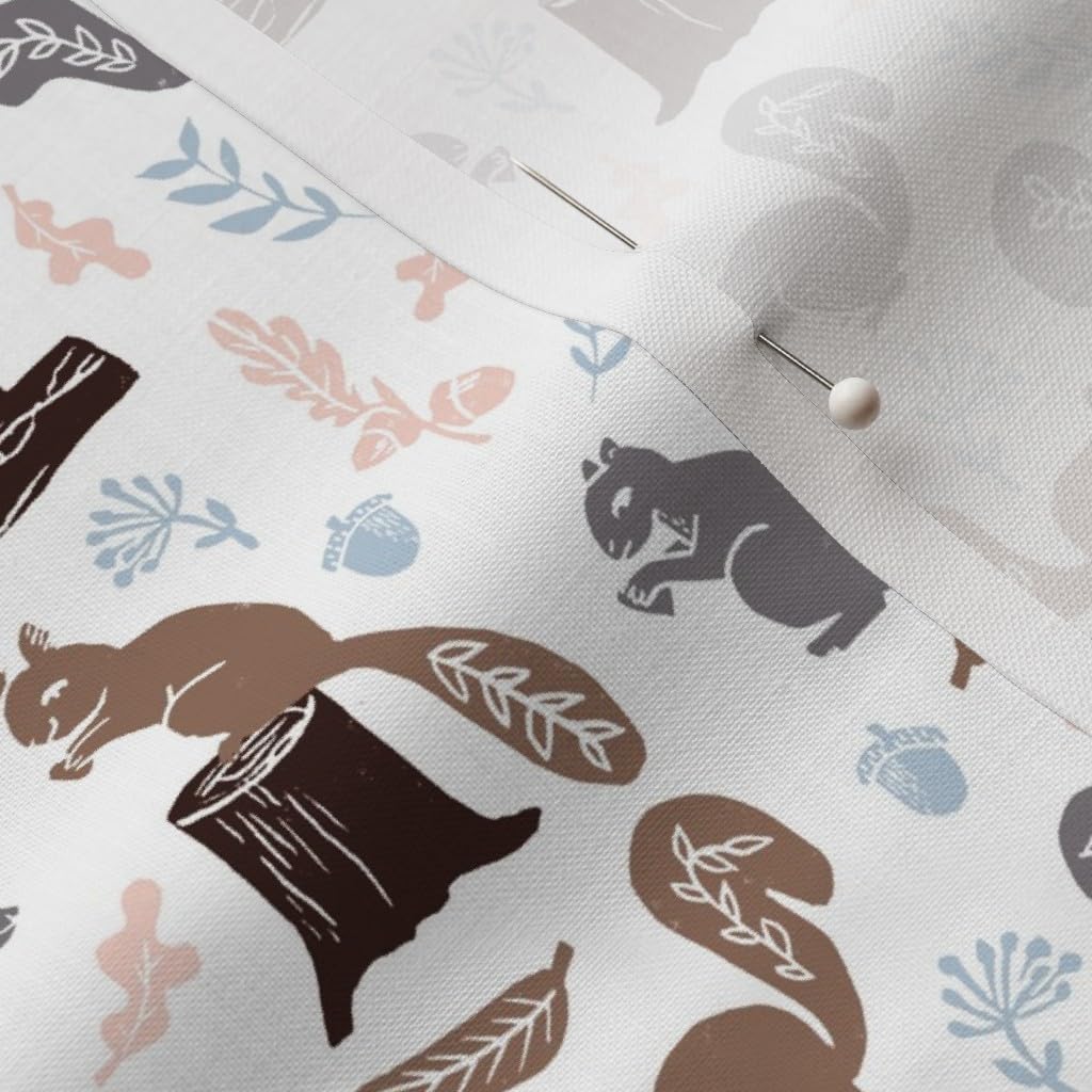 Spoonflower Fabric - Squirrels Nature Fall Kids Woodland Outdoors Camping Soft Colors Cute Printed on Petal Signature Cotton Fabric by The Yard - Sewing Quilting Apparel Crafts Decor