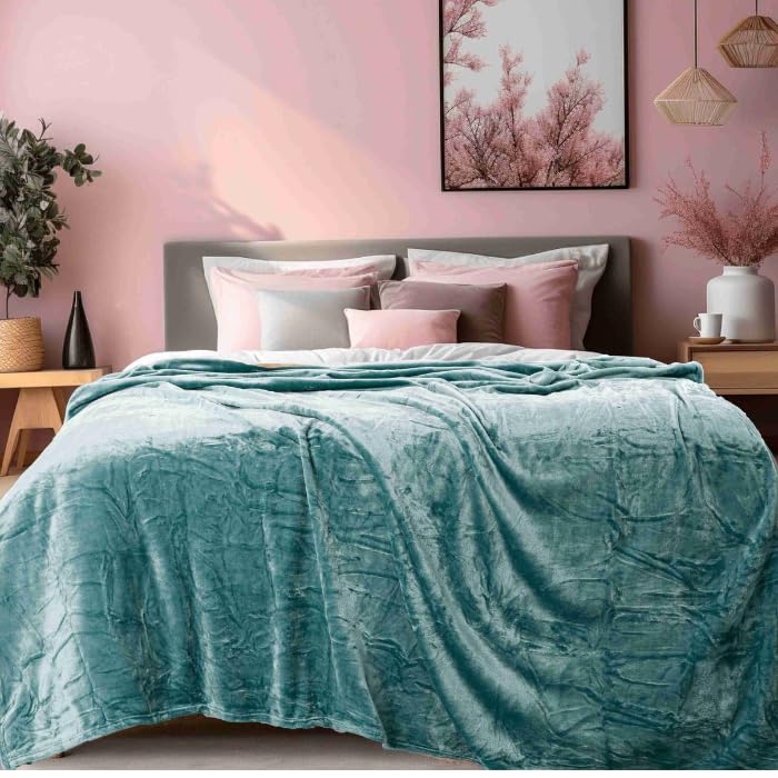 Image of ABRAZO AC Blanket | 300 GSM Lightweight Super Soft Cozy for Bed, Sofa, Couch, Travel & AC Room | Double Bed 220x240 cm | Solid Color | Breathable All-Season Comfort (Clouded Blue)
