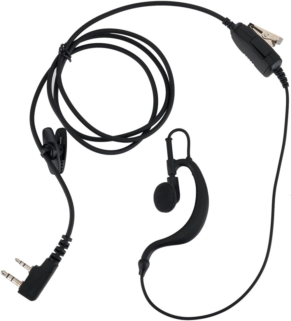 G Shape 2 Pin Walkie Talkie Earpiece Headset Compatible with Baofeng UV-5R Retevis H-777 RT21 RT22 Arcshell AR-5 Two Way Radio (1 Pack)