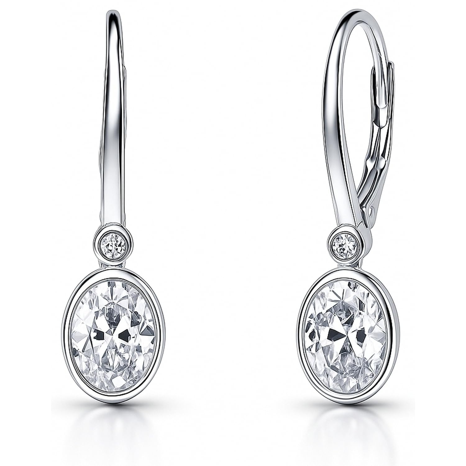 BERRICLE Sterling Silver CZ Solitaire Dangle Earrings for Women, Trendy Minimalist Simulated Diamond Cubic Zirconia Leverback Drop Earrings - Yellow Gold Flashed, Small/Large Size, Oval/Round Cut