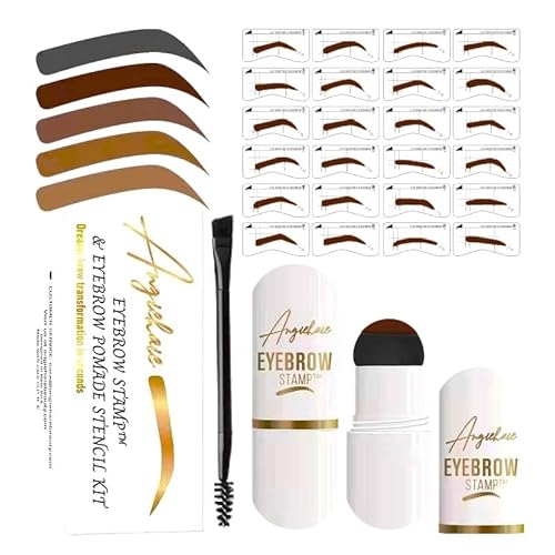 Eyebrow Stamp Stencil Kit (Medium Brown), Eyebrow Stamp Pomade With 24 Reusable Thin & Thick Brow Stencils, Eyebrow Stencils Shaping Kit Definer #TOP6