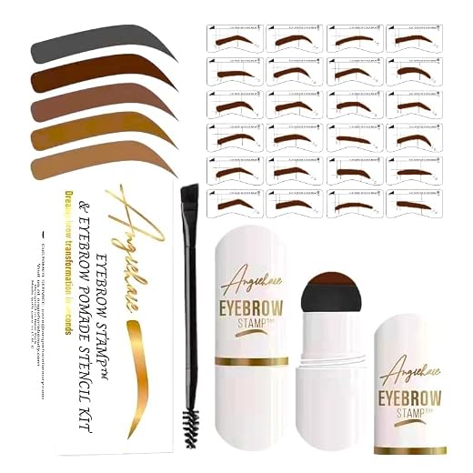 Eyebrow Stamp Stencil Kit (Medium Brown), Eyebrow Stamp Pomade with 24 Reusable Thin & Thick Brow Stencils, Eyebrow Stencils Shaping Kit Definer