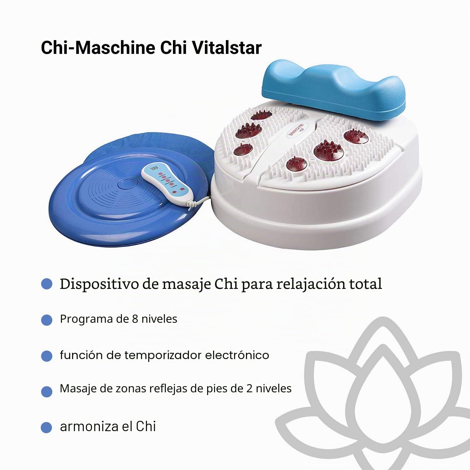 chi-enterprise Vitalstar blue Chi massager I Programa de relajación en 8 etapas I Masaje reflexológico de pies en 2 etapas I con mando a distancia con temporizador | incl. Twister