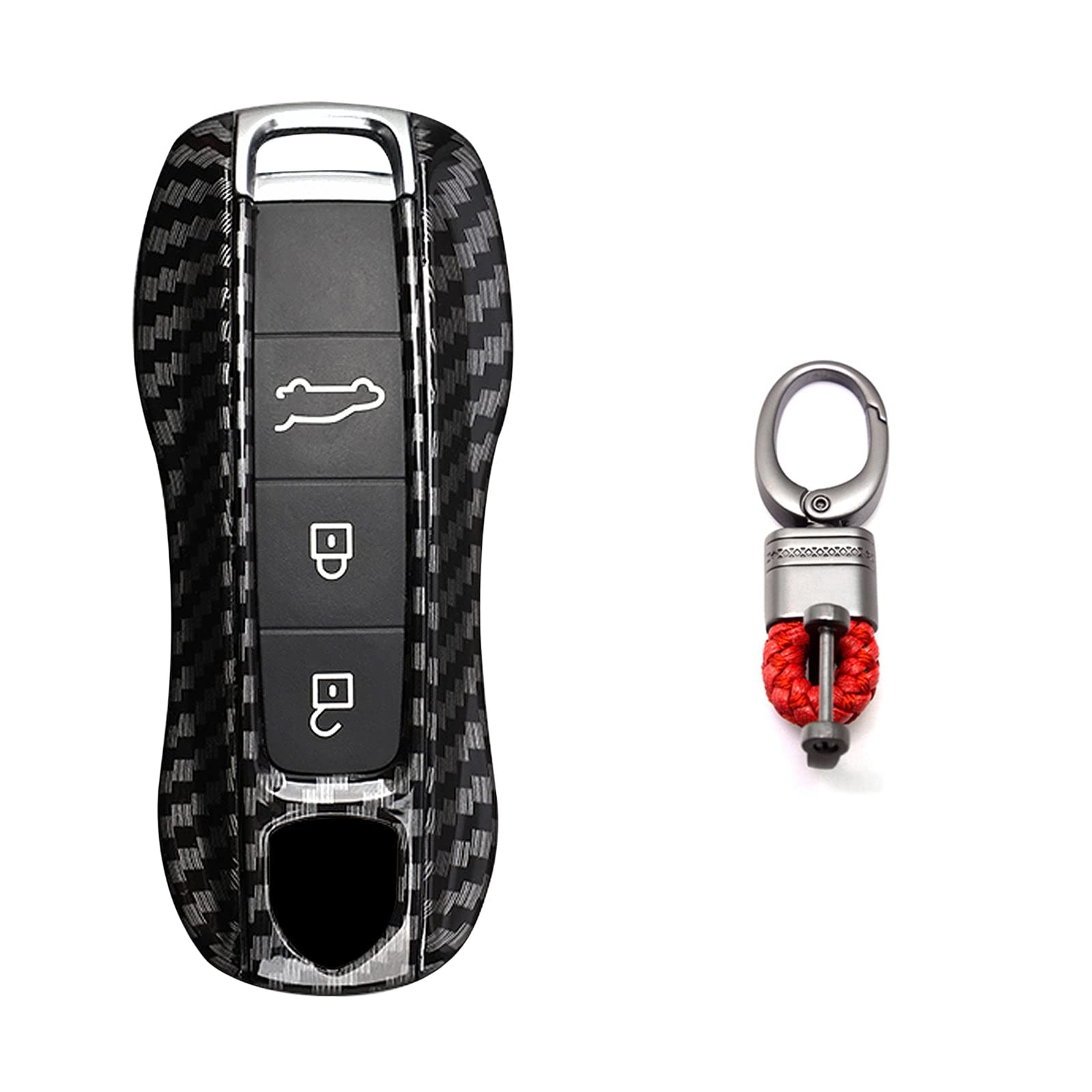 XOTIC TECHCarbon Fiber Remote Key Covers Case w/Keychain, Compatible with Porsche Cayenne Cayman Panamera 971 Macan Taycan 911 991 918 Carrera 992, 3PCS Smart Key Fob Painted Keyless Entry Protectors