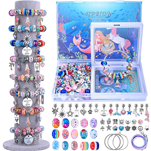 AIPRIDY Einhorn Meerjungfrau Geschenke, Schmuck Basteln für Mädchen, Einschulung Bastelset Armbänder Selber Machen Spielzeug, Geschenke 5 6 7 8 9 10 11 12 Jahre (72 Stücke Aqua)