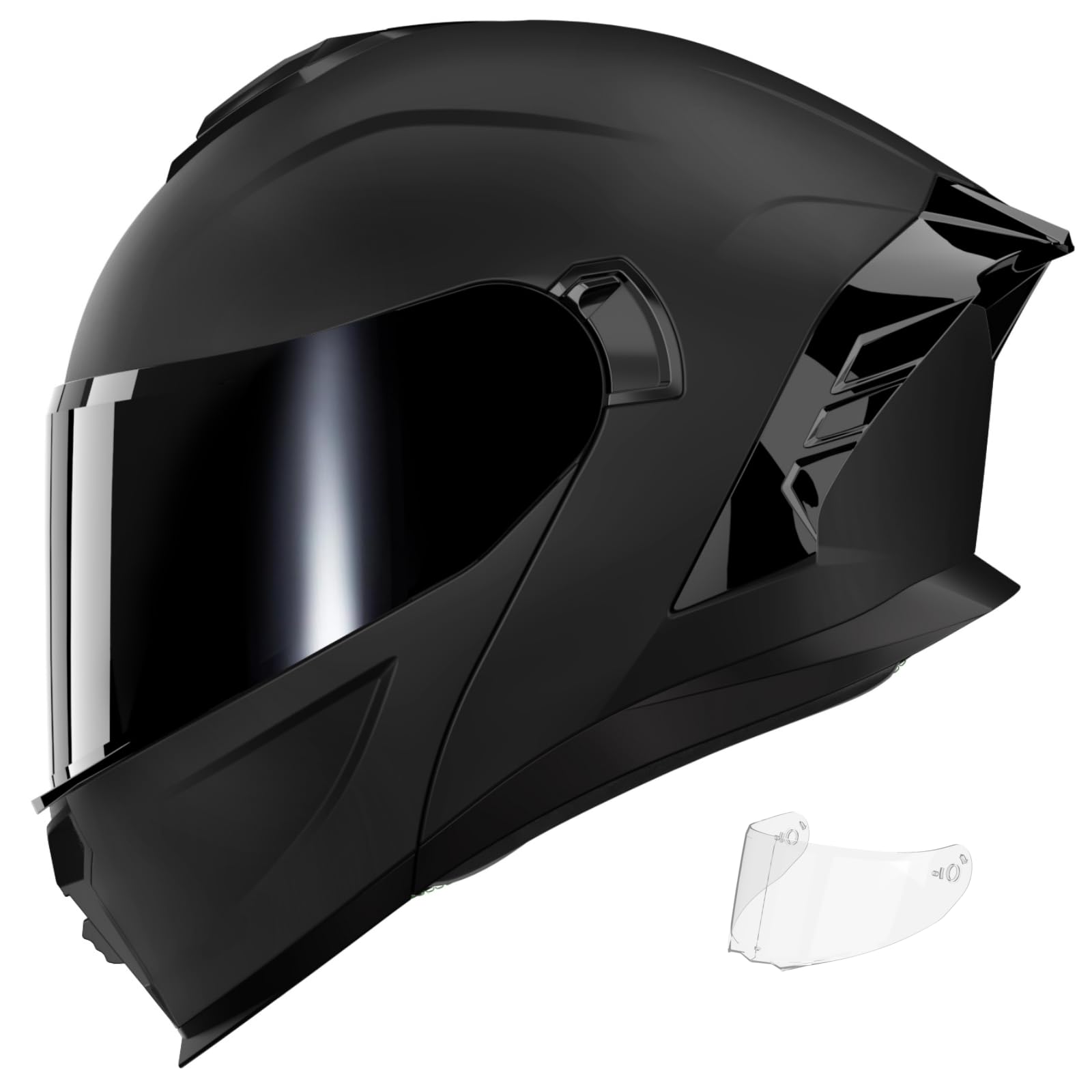 Motorcycle Helmets,Dual Visor Flip up Modular Full Face Helmet(L) | JR-815 DOT Approved Motorbike Helmet for Adult Women Men with 2 Visors,Storage Bag,Washable Liner,ABS Shell,Glasses Friendly Matte Black-B Large
