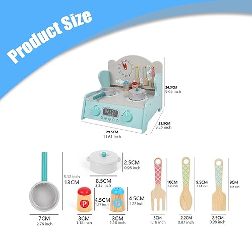 Miniatura 7 de Wooden Play Kitchen Set for Kids, Pretend Play Cooking Toys with Accessories, Preschool Learning Toy, Fine Motor Skills, Birthday Gift for Toddlers-